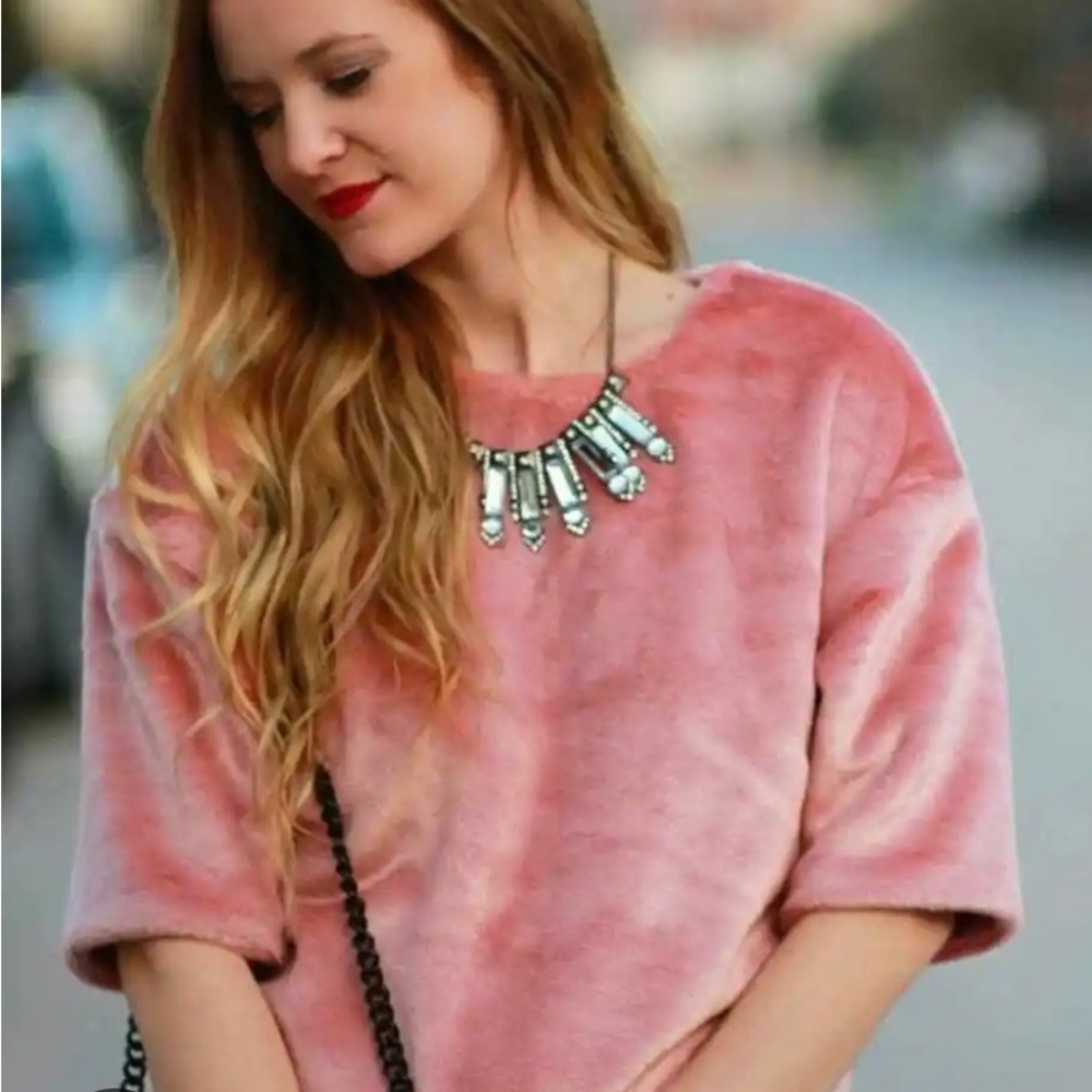H&M Short Sleeve Faux Fur Blouse